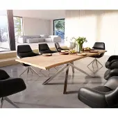 DELIFE Eettafel Edge 260x100 acacia natuur Kreuzframe rechthoek edelstaal Live-Edge
