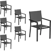 Happy Garden Set van 6 antraciet aluminium gestoffeerde stoelen - grijs textilene