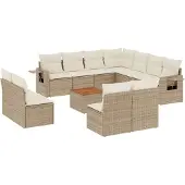vidaXL 12-delige Loungeset met kussens poly rattan beige