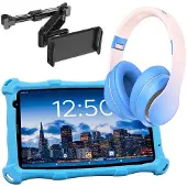 AngelTech Luxe OnderwegPakket PRO MAX – Kindertablet PRO MAX Blauw + Kinderkoptelefoon + Tablethouder - Android 16 - Kindertablet Vanaf 3 Jaar – Kinder Tablet – Kids Tablet - Tablet voor Kinderen