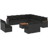 vidaXL 14-delige Loungeset met kussens poly rattan zwart