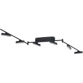 LINDBY LED spot Eldrin, zwart, 6-lamps, lichtstrip dimbaar, zwart, Woon-/ Eetkamer, metaal, Modern, LED plafondlamp