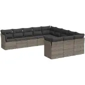 vidaXL 11-delige Loungeset met kussens poly rattan grijs