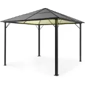 Blumfeldt Prieel 3X3M, Roestbestendig Aluminium Prieel Met Vast Dak & Dimbare Led-Verlichting, Waterdicht, Stabiel & Winterbestendig Prieel, Duurzame Vrijstaande Pergola, Tuinprieel Voor Terras