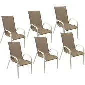 Happy Garden Set van 6 MARBELLA stoelen in taupe textilene - wit aluminium