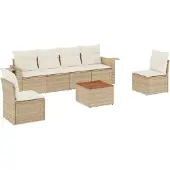 vidaXL 7-delige Loungeset met kussens poly rattan beige