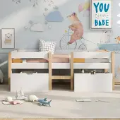 OKWISH kinderbed met lade en valbeveiliging, 90x200 cm, wit