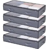 Vevor Onderbed Opbergtas 4-pack (996 x 500 x 180 mm) Onderbedcontainer met transparante deksels (90 L)