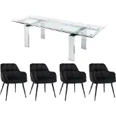 Vente-unique Set van tafel LUBANA + 4 stoelen PEGA - Transparant en zwart