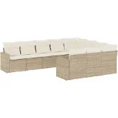vidaXL 10-delige Loungeset met kussens poly rattan beige