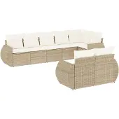 vidaXL 8-delige Loungeset met kussens poly rattan beige