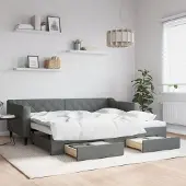 Prolenta Maison Exclusive - Uittrekbaar dagbed met lades, donkergrijs, 90x200 cm, stof