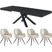 Vente-unique Set tafel CATONAV + 4 stoelen GULSUN - Zwart en beige