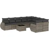 vidaXL 10-delige Loungeset met kussens poly rattan grijs
