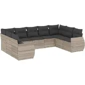 vidaXL 9-delige Loungeset met kussens poly rattan lichtgrijs