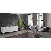 AEA Grijze en witte eetkamer meubels: dressoir, eettafel, luxe gestoffeerde stoelen