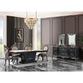 AEA Essgruppe Esszimmer Esstisch Stühle Holz Set 12tlg Grau Barock Sideboard