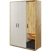 Minio Garderobe met verlichting, model QUBIC 2, afwerking: Artisan-eikenhout / Ruw staal / Zijdeflou