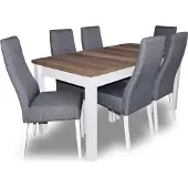 AEA Design Tisch + 6 Stühle Esszimmer Garnitur Stuhl Set Essgarnituren Tische Holz