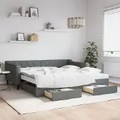 Prolenta Maison Exclusive - Uittrekbaar dagbed met lades, donkergrijs, 100x200 cm, stof