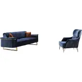 AEA Blaues Wohnzimmer Set Designer 3-Sitzer Polstersessel Luxus Möbel 2tlg