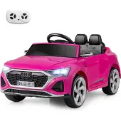 Costway 12V Elektrische Kinderauto Audi SQ8 met Afstandsbediening Zwart/Roze