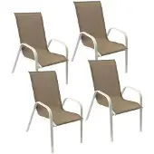 Happy Garden Set van 4 MARBELLA stoelen in taupe textilene - wit aluminium