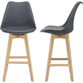 En.casa Barkruk set van 2 kunstleer en beuken 105x48x58 cm grijs