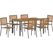 vidaXL Tuin Eettafel Set 7 st Grijs en Bruin poly rattan