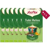 Yogi tea Tulsi Relax - Biologische Kruidenthee met Tulsi, Kamille en Kaneel voor Ontspanning en Innerlijke Rust - Tray van 6 Stuks