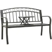 vidaXL Tuinbank met tafel 120 cm staal grijs