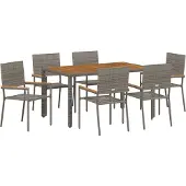 vidaXL Tuin Eettafel Set 7 st Grijs poly rattan