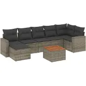 vidaXL 8-delige Loungeset met kussens poly rattan grijs