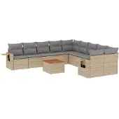 vidaXL 11-delige Tuinset met kussens poly rattan beige