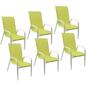 Happy Garden Set van 6 MARBELLA stoelen in groen textilene - wit aluminium