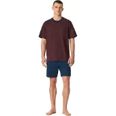 Schiesser Pyjama kort ' Comfort Essentials ' donkerblauw / bordeaux