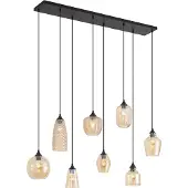 QAZQA Art deco hanglamp zwart met amber glas 8-lichts - Hanne