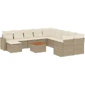 vidaXL 12-delige Loungeset met kussens poly rattan beige