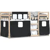 vidaXL Stapelbed met gordijnen 90x190 cm grenenhout wit en zwart