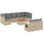 vidaXL 10-delige Loungeset met kussens poly rattan beige
