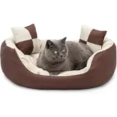 Lionto Kattenbed 4-in-1 design met speelkussens, 65x50 cm bruin/beige
