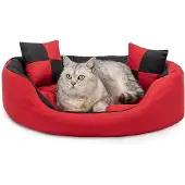Lionto Kattenbed 4-in-1 design met speelkussens, 65x50 cm rood/zwart