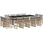 vidaXL 13-delige Tuinset met kussens poly rattan gemengd beige
