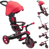 Globber EXPLORER TRIKE 4-in-1 – Kinderwagen, driewieler en loopfiets, 10/8,5 inch, TPR-zitting, in hoogte verstelbaar, rood