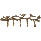 Clayre & Eef Wandkapstok 5 Haken Vogels 18x2x6 cm Goudkleurig Metaal