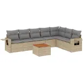 vidaXL 8-delige Loungeset met kussens poly rattan beige