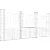 vidaXL Schanskorf U-vormig met 4 palen 380x20x200 cm ijzer