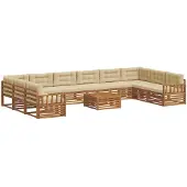 vidaXL Sofa-Sets 11 pcs Natuurlijk en Beige Massief Acacia Hout