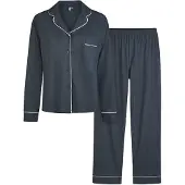 Louise Dames pyjama set lang modal met knoopsluiting donker