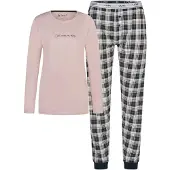 Louise Dames pyjama set lang roze/donkerblauw geruit